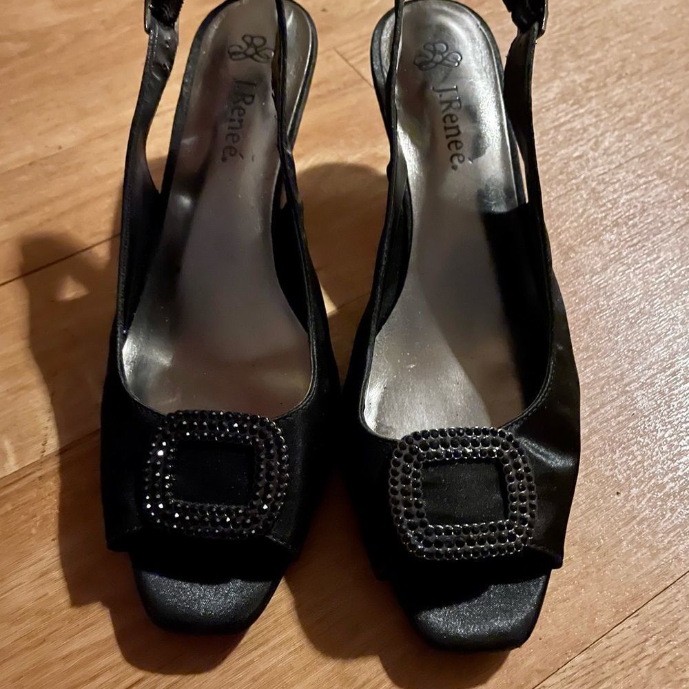 J. RENEE SATIN SLING BACK KITTEN HEEL W/ SEQUINS IN FRONT